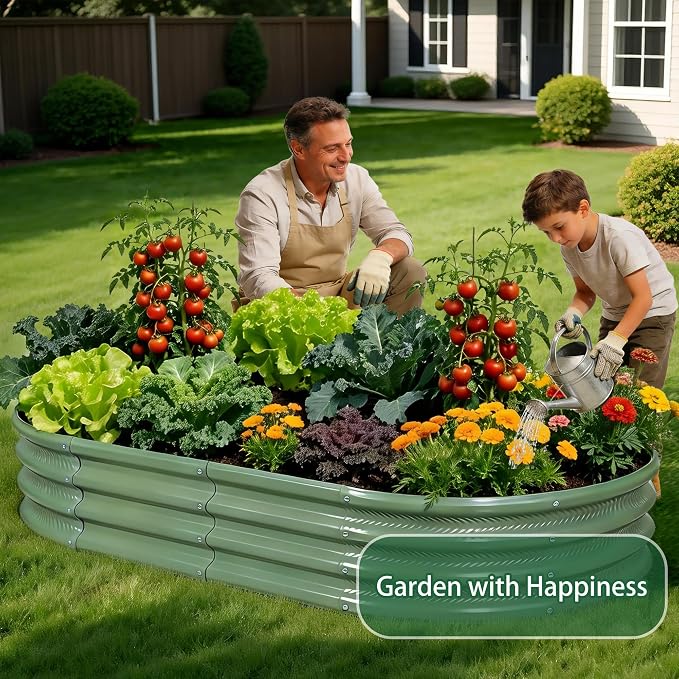 Gartist 8×4×1 ft Large Light Green Raised Garden Bed Planter, Easy Assembly Metal Garden Bed Outdoor for Vegetables, Flowers & Herbs