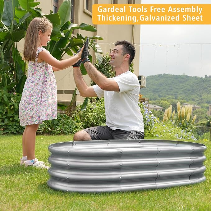 Gardeal Garden 8x4x1ft Galvanized Raised Garden Bed Kit - Metal Planter Boxes for Vegetables/Herbs/Flowers, Heavy-Duty Steel Outdoor Garden Box with Reinforced Edges(8X4X1FT)