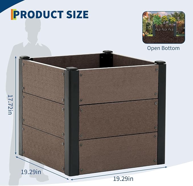 Garden Raised Bed, 19 * 19 * 18in Deep Root Planter Box for Patio, Outdoor Herb, Vegetable, and Flower Gardening - Durable Wooden Style Planter Box for Easy Mobility and Clearance