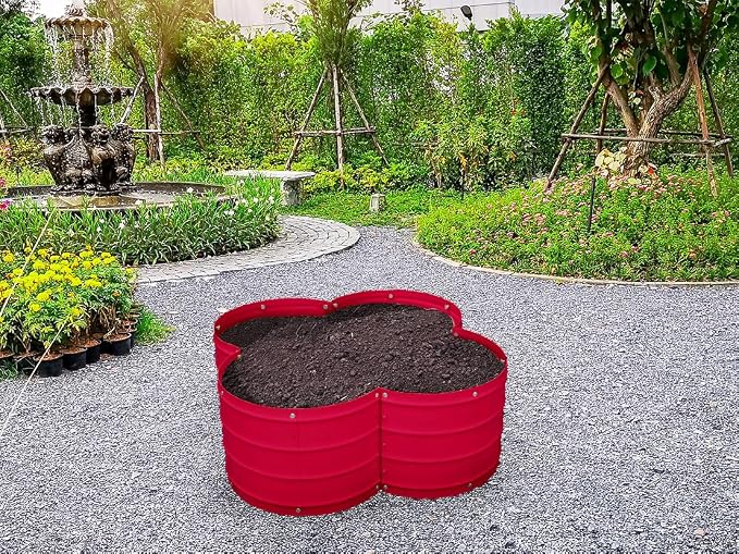 Plant & Plot Galvanized Raised Garden Beds Outdoor // 3×3×1 ft Planter Raised Beds for Gardening, Vegetables, Flowers // Large Metal Garden Box (Red) // Patented Tool-Free Design