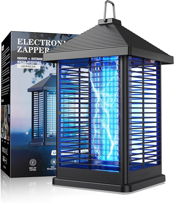 Bug Zapper Indoor & Outdoor with Auto Smart Light Sensor, 4000V Electric Mosquito Zapper, Insect Fly Trapper, Covers 2100 sq ft, IPX4 Waterproof Mosquito Lamp for Patio, Garage, Backyard, Porch