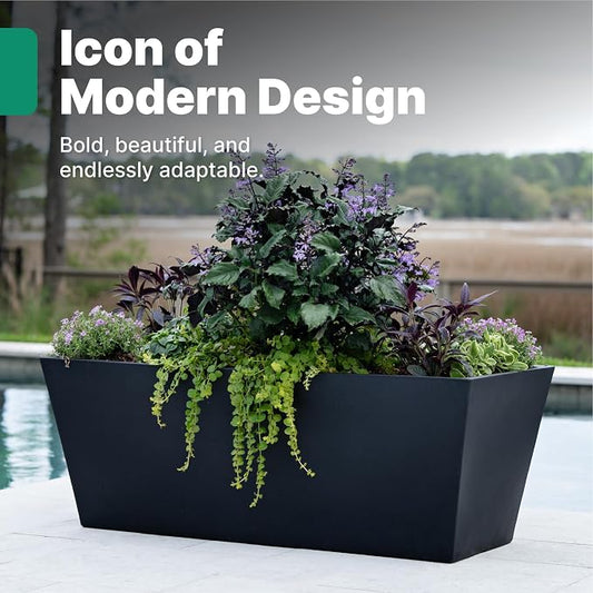 Step2 Tremont Trough Planter 2-Pack, Large Resin Planters for Outdoor Plants, Self-Watering, Black