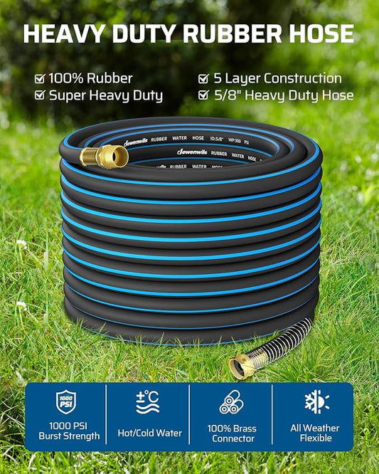 DEWENWILS 5/8" x 75FT Heavy Duty Garden Hose, 300psi Working & 1000psi Burst, Solid Brass 3/4" GHT Fittings, Hot/Cold Water, 5 Layer Construction, Rubber Water Hose for Yard, Garden, Lawn