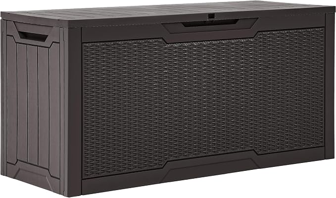 YITAHOME 80 Gallon Resin Deck Box | Weather Resistant Outdoor Rattan Storage Box, Lockable Indoor Outdoor Storage for Supplies and Essentials, Dark Brown