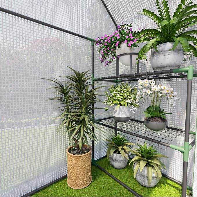 Greenhouse for Outdoors, Small Greenhouse, Walk-in Greenhouses with 3 Tiers 4 Shelves, PE Cover, Heavy Duty Plant Greenhouses for Garden and Backyard