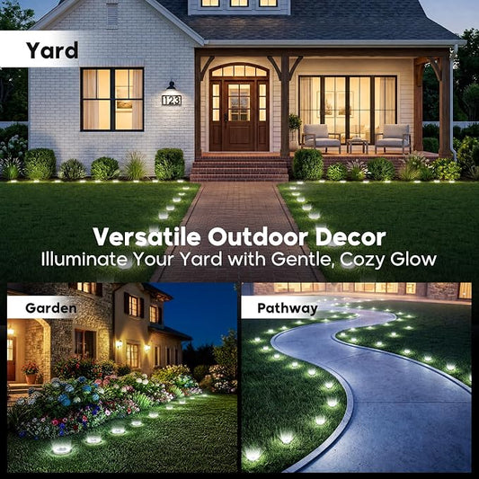 16 Pack Solar Ground Lights Outdoor, 8 LED Mini Flat Solar Disc Lights, IP65 Waterproof Pathway Lights Solar Powered, Landscape Lighting for Garden Walkway Driveway Yard Lawn,Cool White