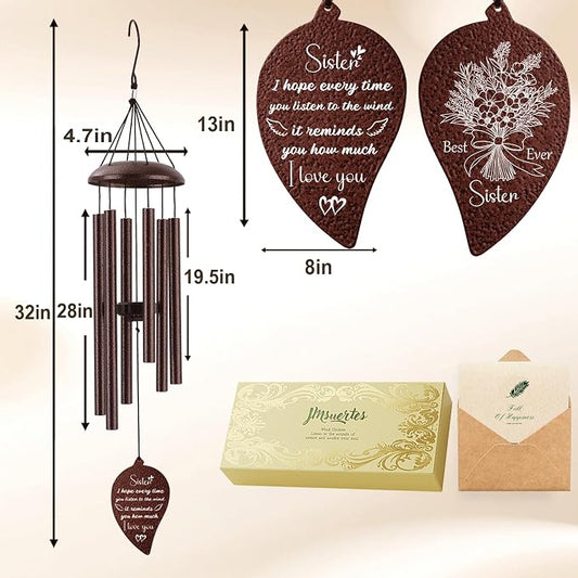 Sister Gifts, Sister Wind Chimes, Sister's Birthday Gifts from Sisters Brother, Sisters in Law Gift, Best Sister Ever Gift for Women Birthday Christmas Mother's Day, Home Decor, Bronze, 32"