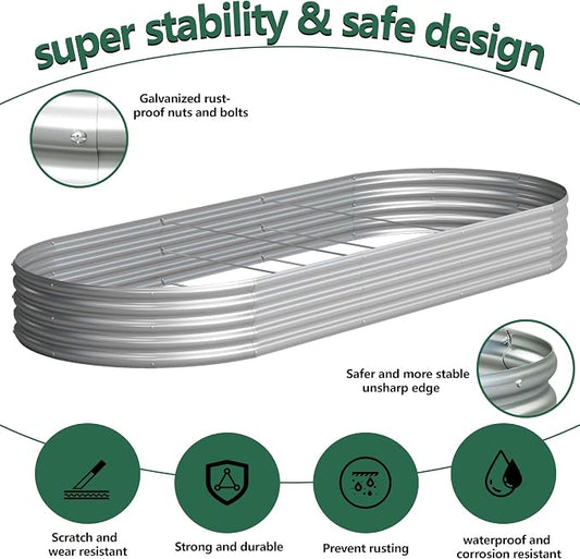 Galvanized Raised Garden Bed Outdoor, 12x4x1ft(2Pack) Metal Heavy Duty Planter Boxes for Gardening, Easy Assemble Bottomless Small Oval Plant Container Kit for Vegetable, Flower, Fruit, Silver