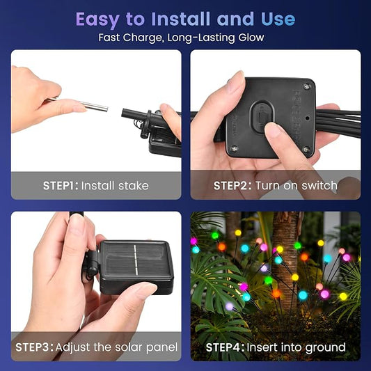 Solar Garden Lights Swaying, 80 LED Firefly Lights Outdoor Waterproof, Garden Decor Solar Lights Outdoor for Yard Porch Patio (8 Pack Multi-Colored)
