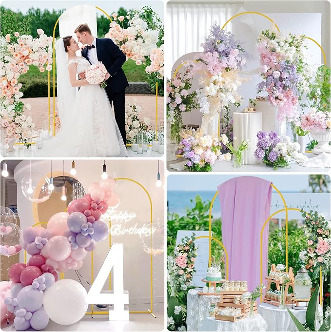 Wokceer Wedding Arch Backdrop Stand 6FT, 5FT, 4FT Set of 3 Gold Metal Arch Stand for Wedding Ceremony Baby Shower Birthday Party Decor