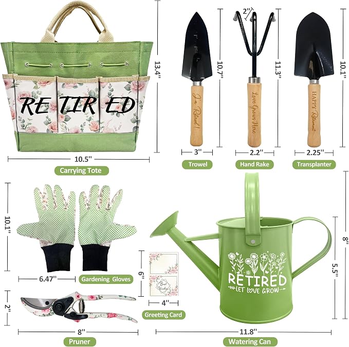Retirement Gift for Woman, Garden Kit Christmas Retirement Gifts Floral Gardening Tool and Durable Garden Tool Organizer Bag, Gardening Set for Grandma/Coworker, Retired Plant Lover Birthday Present