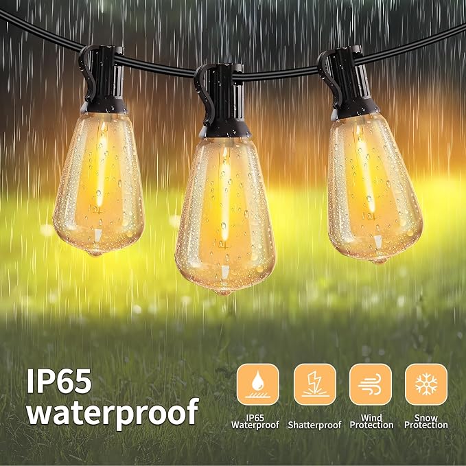 SANBEN Outdoor String Lights-50ft 25+1 ST38 Bulbs Patio Lights with Remote | Dimmable & Timer, IP65 Waterproof & Shatterproof, 24V Low-Voltage LED Lights for Outside Deck Garden Backyard Porch Party