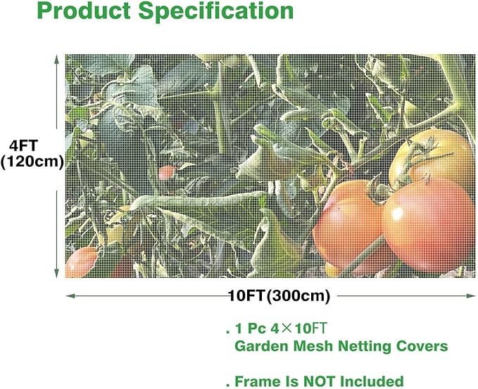 Garden Netting 4x10ft for Plants - Ultra Fine Mesh Bug Insect Barrier | Fine Netting for Vegetable Garden Raised Bed, Blocks Aphids Cabbage Moth, Greenhouse Row Cover, Reusable Plant Protection