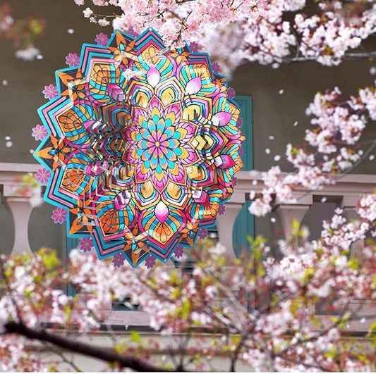 Goolyrusim Metal Wind Spinner - Mandala Lotus Wind Spinners, 12inch Kinetic 3D Hanging Wind Sculptures, Indoor/Outdoor Garden & Yard Art Decoration, Creative Gifts for Women Mom Grandma & Holidays