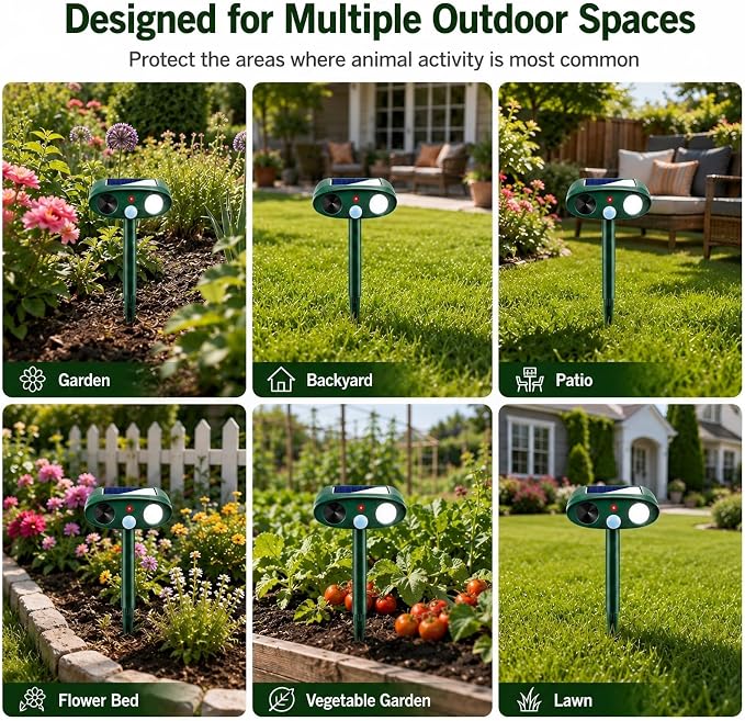 4Pcs Sonic Fortress Pro Deer Repellent Device,Solar Animal Repeller Outdoor | Motion Activated Cat Deterrent Racoon Squirrel Fortress Pro with Strobe Light,USB Charging Skunk Repellent for Yard Garden