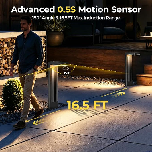 COXSENI Solar Lights Outdoor Pathway, 4Pack Motion Sensor Solar Pathway Lights, 3 Working Modes & 2 Colors Adjustable, IP65 Waterproof Outdoor Landscape Lighting for Garden Yard Driveway Walkway Lawn