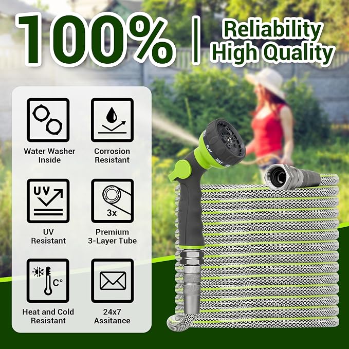 25 FT Non-Expandable Garden Hose – Flexible Heavy Duty Water Hose for Small Gardens & Patios, 1/2" ID, 3/4" Swivel Fittings, Kink & Leak Resistant