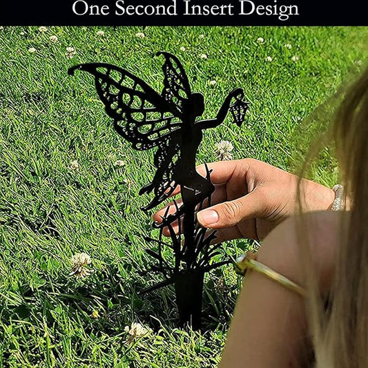 Decorative Garden Stakes, Fairy Garden Stakes, Butterfly Fairy Stakes for Weather Resistant Black Metal Outdoor Decorative Art for Women Gift (Matte Black, 9P-A)