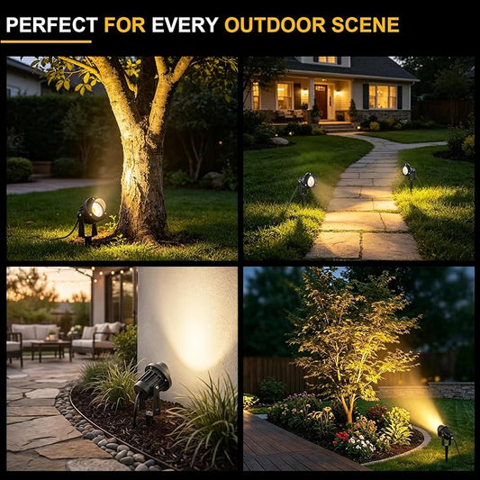 Romwish 12W LED Landscape Spotlights, 120V Plug-in Outdoor Lighting, 2 Pack | 1200LM Brightness with 3000K Warm White, IP65 Waterproof, Adjustable 270° Head & 60° Beam for Tree, Garden, Pathway and Yard