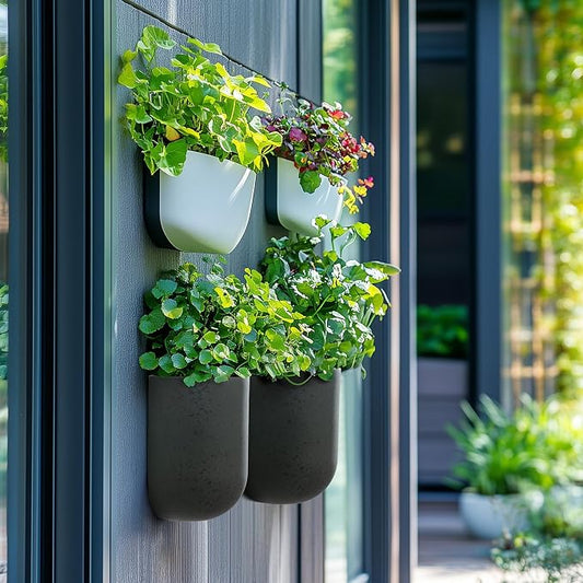 LA Jolie Muse Wall Hanging Planters for Indoor Plants,Hanging Flower Pots for Air Plants Succulent, Set of 2, 5.7L*4.1W*6.5H, Concrete Gray