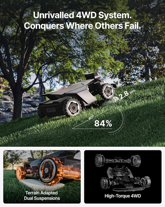 Segway Navimow X430 Robot Lawn Mower Wire Free with Garage X, 4WD for 84% Slopes, Zero-Turn Mowing, Dual 180W Motors, Covers 1 Acre (Garage Shipped Separately)
