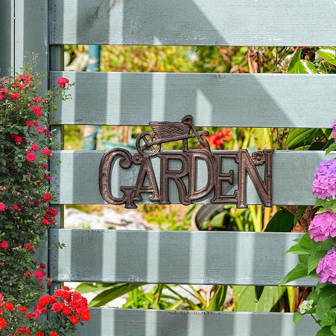 Sungmor Vintage Cast Iron GARDEN Plaque,Decorative Heavy Duty Wall-mounted Signs,Rustic Farmhouse Outdoor Wall or Fence Decor for Garden
