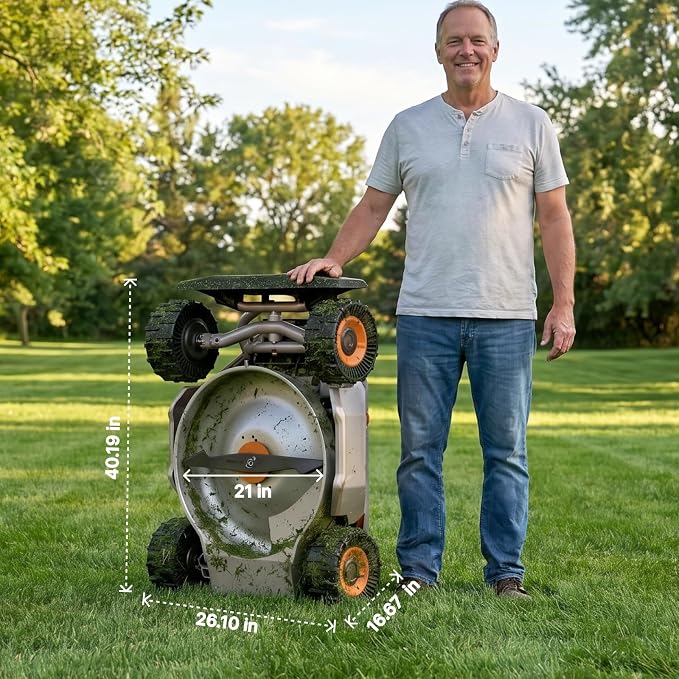 Mowrator S1 4WD 18Ah Remote Control Lawn Mower with Grip Tread Tires, All-Season Yard Care, 119% (50°) Slope Climbing, with Leaf Shredding Vacuum, 21" Width, 1.5–4.3" Cutting Height, Up to 1.12 Acres