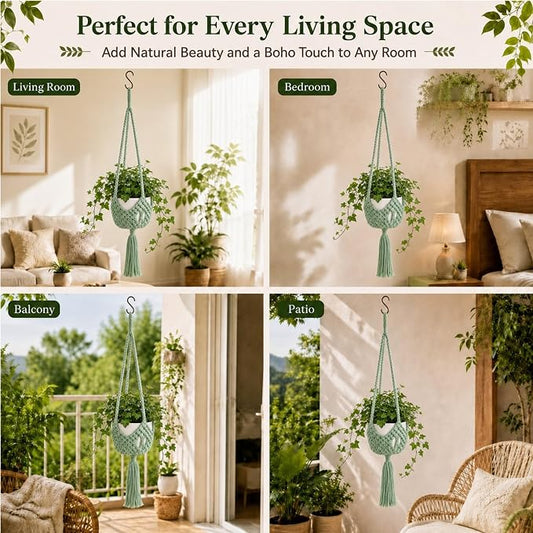 Shappy 1 Pack Boho Macrame Plant Hanger, Large Hanging Planter Plant Holder Pot Hanger Hanging Basket Wall Planters, Plants Lover Gift for Indoor Garden (Spiral Knot,Sage Green)