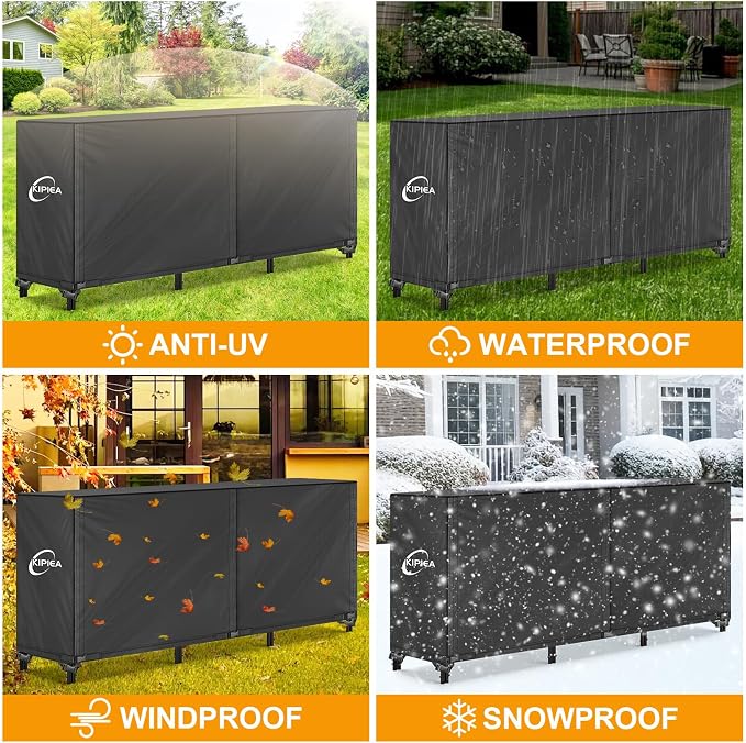 Kipiea 8FT Waterproof Firewood Storage Log Rack Cover, Heavy Duty 600D Outdoor Wood Storage Rack Cover with Buckles and Full-Length Hook & Loop Fastener, Tear-Resistant