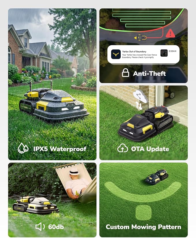 YARBO Robot Lawn Mower for Large Yard up to 6 Acres, Hands Free Operation, Perimeter Wire Free, Modular Design, 1.2"-4.0" Cutting Height, 70% Slopes, Auto Recharging, AI Vision & RTK for Navigation