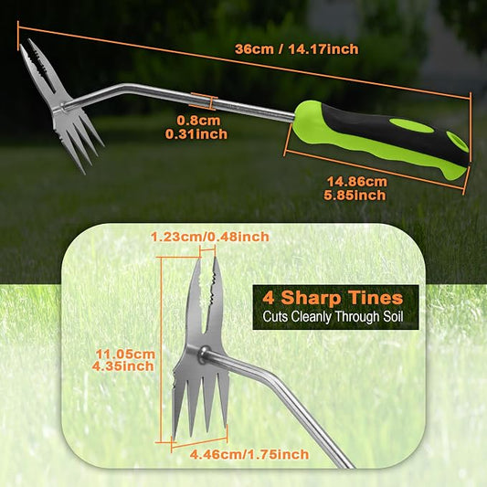 Heavy Duty Hand Weeder Puller Tool, Stainless Steel Root Removal Tools for Deep Roots, Non-Slip Handle Manual Dandelion Remover for Garden, Lawn, Yard Weeding (2Pack-Green)