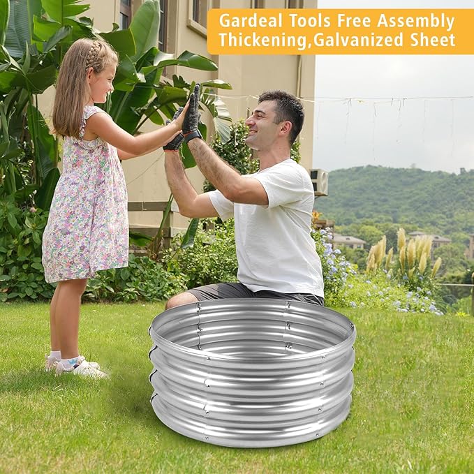Gardeal Garden Galvanized Raised Garden Bed Kit - Metal Planter Boxes for Vegetables/Herbs/Flowers, Heavy-Duty Steel Outdoor Garden Box with Reinforced Edges(4X4X1FT)