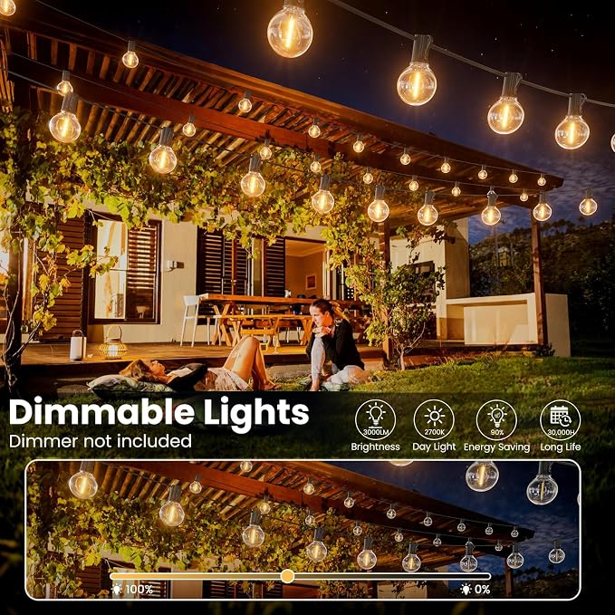 RTTY Outdoor String Lights 25 FT, Patio Light for outside with 13pcs G40 LED Plastic Bulbs, Shatterproof Waterproof Connectable Hanging Globe Lighting for Porch Cafe Bistro Backyard Balcony Deck Party