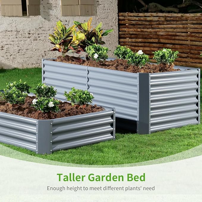 Land Guard 2 Pack 6×3×2 ft Galvanized Metal Raised Garden Bed, 2FT Deep Root Elevated Planter Box Steel Large Vegetable Flower Bed Kit, Modern Grey