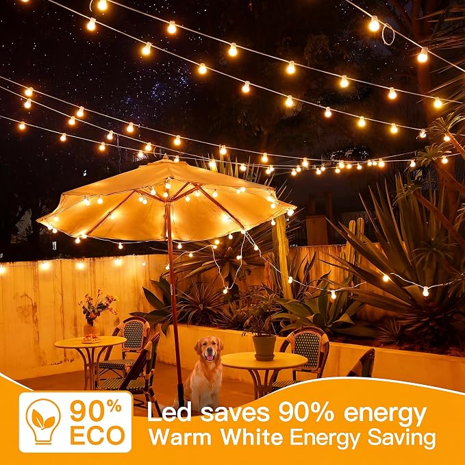Ollny 50FT Outdoor String Lights, Waterproof Connectable Shatterproof Outside Light with 25 Edison + 2 Spare LED Bulbs Plug in, Patio Lights for Indoor Balcony Porch Camping Deck White