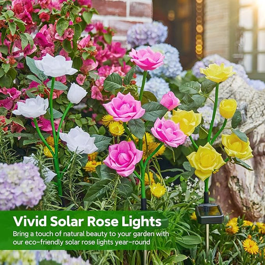 RECHOO Solar Garden Lights Outdoor, 10 Pack Solar Flower Lights with 50 Rose Flowers, Multi-Color Changing LED Waterproof Garden Decor for Landscape Pathway, Gifts for Women