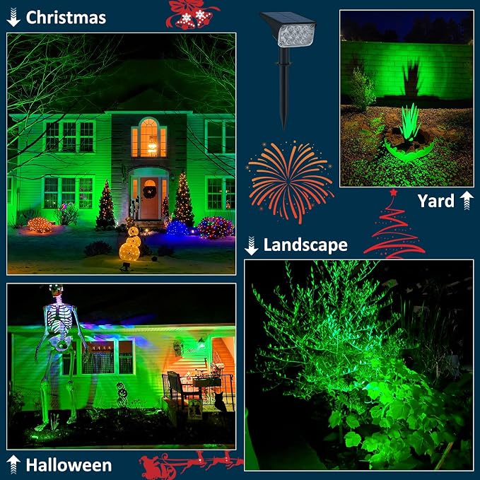 T-SUNUS Green Solar Spot Lights Outdoor 4 Pack LED Landscape Spotlights Waterproof IP65 Dusk to Dawn Adjustable Uplights 2 Modes for Yard Garden Tree Driveway Patio St Patricks Day Halloween Christmas