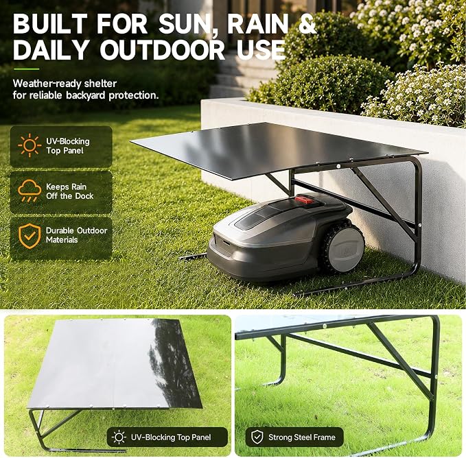 Robot Mower Garage, Protective Cover for All Robotic Lawn Mowers | High Strength Steel Structure+Black PC Material, UV Protection Waterproof, Universal Fit Robot Mower shelter(Large Size)