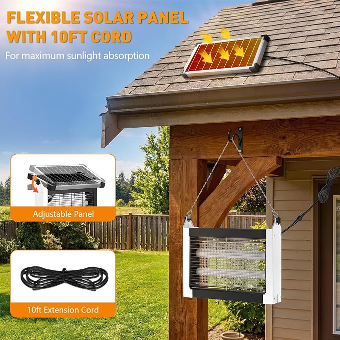 Solar Bug Zapper Outdoor, 4500V Solar Mosquito Zapper for Outdoor & Indoor, 1/2 Acre Coverage Cordless Rechargeable Electric Fly Zapper, IPX5 Waterproof Mosquito Traps for Backyard, Patio, Camping