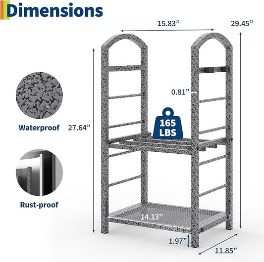GarveeLife 30 Inch Firewood Rack Outdoor Indoor, High Outdoor Wood Racks for Firewood, Fire Wood Storage with Kindling Hooks, Large Metal Fireplace Log Rack Storage Carrier Organizer, Sliver