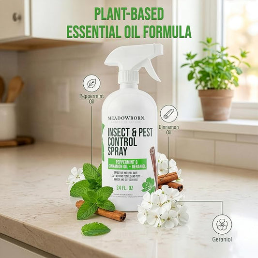 Peppermint Oil Insect Spray โ Natural Indoor & Outdoor Household Spray with Peppermint, Cinnamon Oil & Geraniol โ Plant-Based Formula โ 24 oz