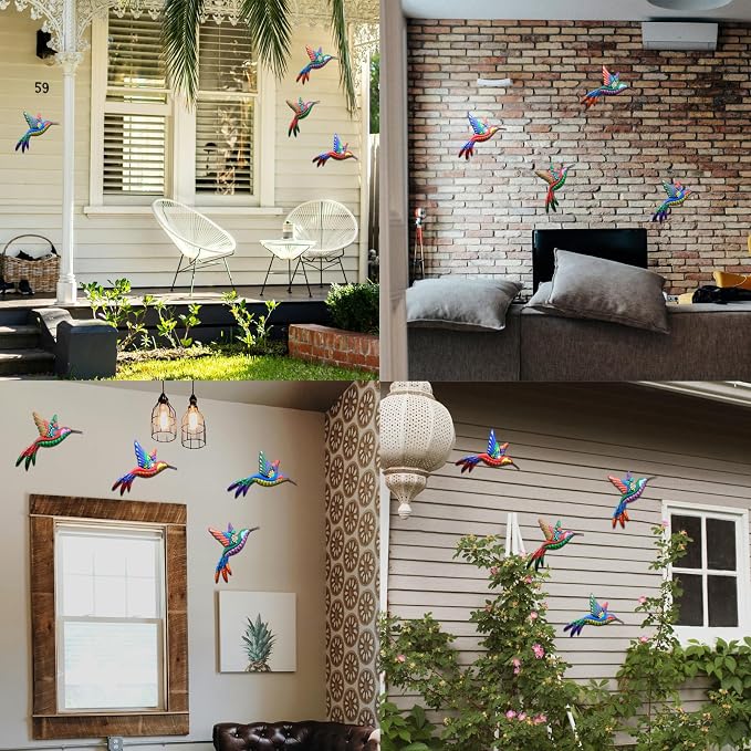 Outdoor Metal Wall Art - 3D Metal Hummingbird Wall Decor - Fence Decorations Outdoor - Decorations for Garden Fence Backyard Bedroom Patio Living Room,Gift for Family Friends(4 Pack)