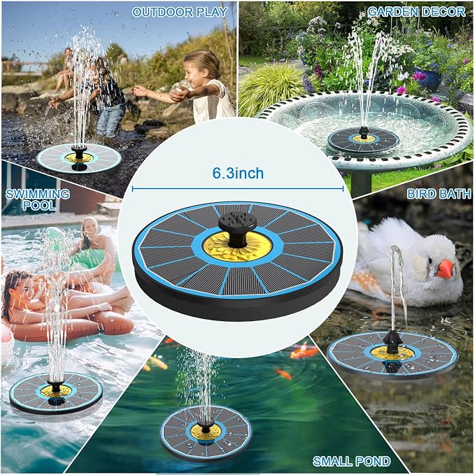 Yzert Solar Fountain for Bird Bath, 3.5W Upgraded Solar Bird Bath Fountain with 4 Fixed Pipes 7 Nozzles No Battery, Solar Fountain Pump for Bird Bath Small Ponds Pool Outdoor(Blue)
