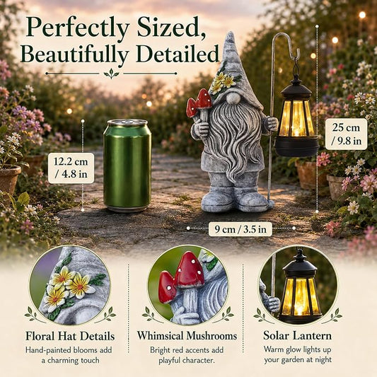 Garden Gnome Statue with Lantern: Outdoor Waterproof Sculpture | Home Yard Lawn Balcony Patio Porch Decorations, Birthday Gifts for Mom Women Grandma