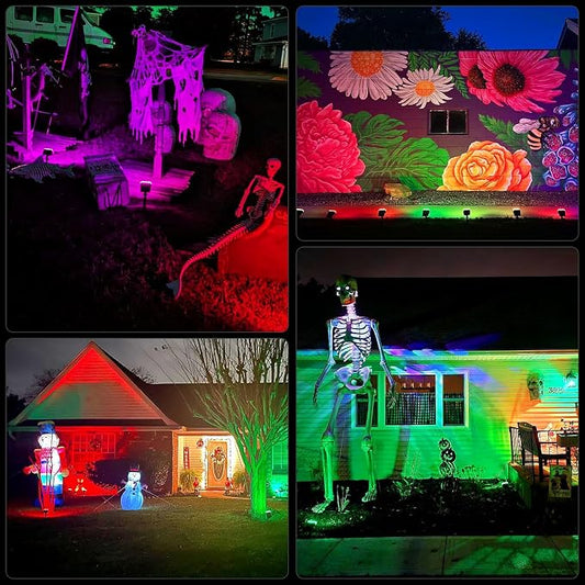 WELALO Solar Color Changing Spot Lights Outdoor, Waterproof Solar Halloween Lights, 7 Modes Multicolor RGB Landscape Spotlight for Garden Yard Driveway Lawn Patio Pathway Christmas Decorations 10 Pack