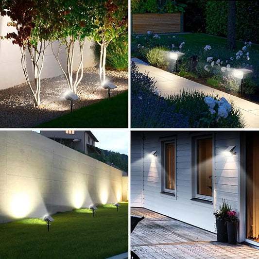 Solar Spot Lights Outdoor, 4 Pack Outdoor Solar Lights for Yard, 4 Lighting Mode Solar Landscape Spotlights with Auto On/Off, Waterproof IP65 Wall Lights for Garden, Walkway (65 LED, Cool White)
