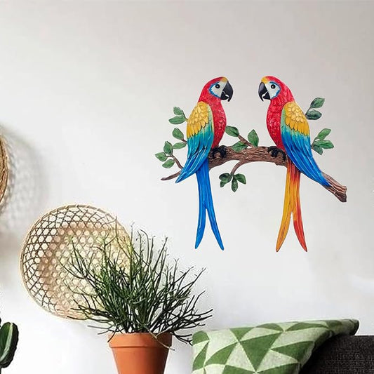 Limygus Colorful Hand-Painted Tropical Macaw Parrot Metal Wall Decor, Indoor Outdoor Hanging Ornament for Yard Patio Fence