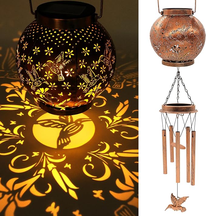2Pack Hummingbird Wind Chimes for Outside, Gifts for Mothers Day Woman Mom Grandma,30" Metal Hanging Solar Lantern Wind Chimes Outdoor, Garden Decor Memorial Windchimes for Patio Porch Yard