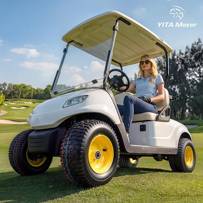 YITAMOTOR 15x6.00-6 Flat Free Lawn Mower Tires & Wheel Assemblies, 4 Ply Pneumatic Front Tires Replacement Fits John Deere, Lawn Tractors, More Riding Mowers | 3" Offset Hub, 3/4" Bearings (2 Pack)