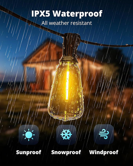 VIPAR Outdoor String Lights 25FT LED Patio Lights IPX5 Waterproof with 10+1 ST38 Shatterproof Edison Bulbs, 2700K Connectable Outside Hanging Light for Porch, Garden, Backyard, Deck, Balcony, Decor